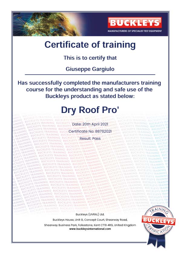 certificato operatore dry roof pro Giuseppe Gargiulo